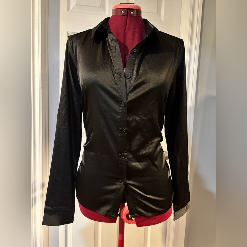 Fashion Nova Classic Satin Black Shirt